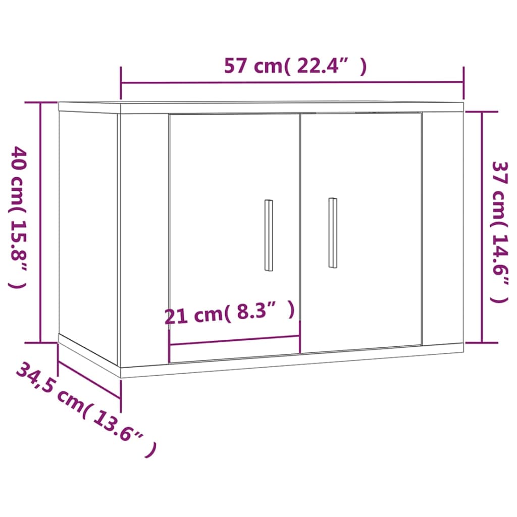 væghængte tv-skabe 3 stk. 57x34,5x40 cm grå sonoma-eg