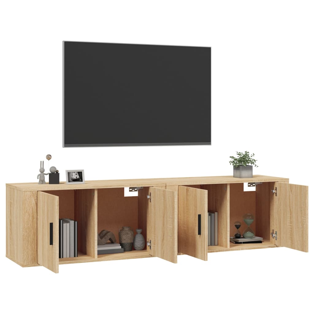 væghængte tv-skabe 2 stk. 80x34,5x40 cm sonoma-eg
