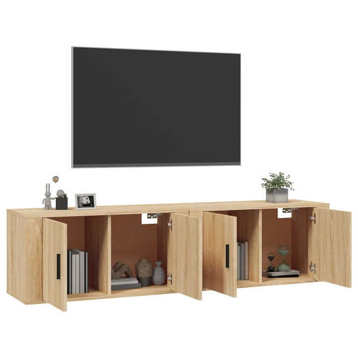 væghængte tv-skabe 2 stk. 80x34,5x40 cm sonoma-eg
