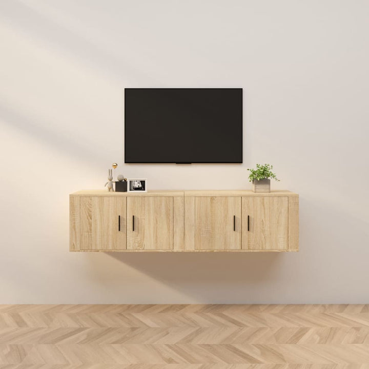 væghængte tv-skabe 2 stk. 80x34,5x40 cm sonoma-eg