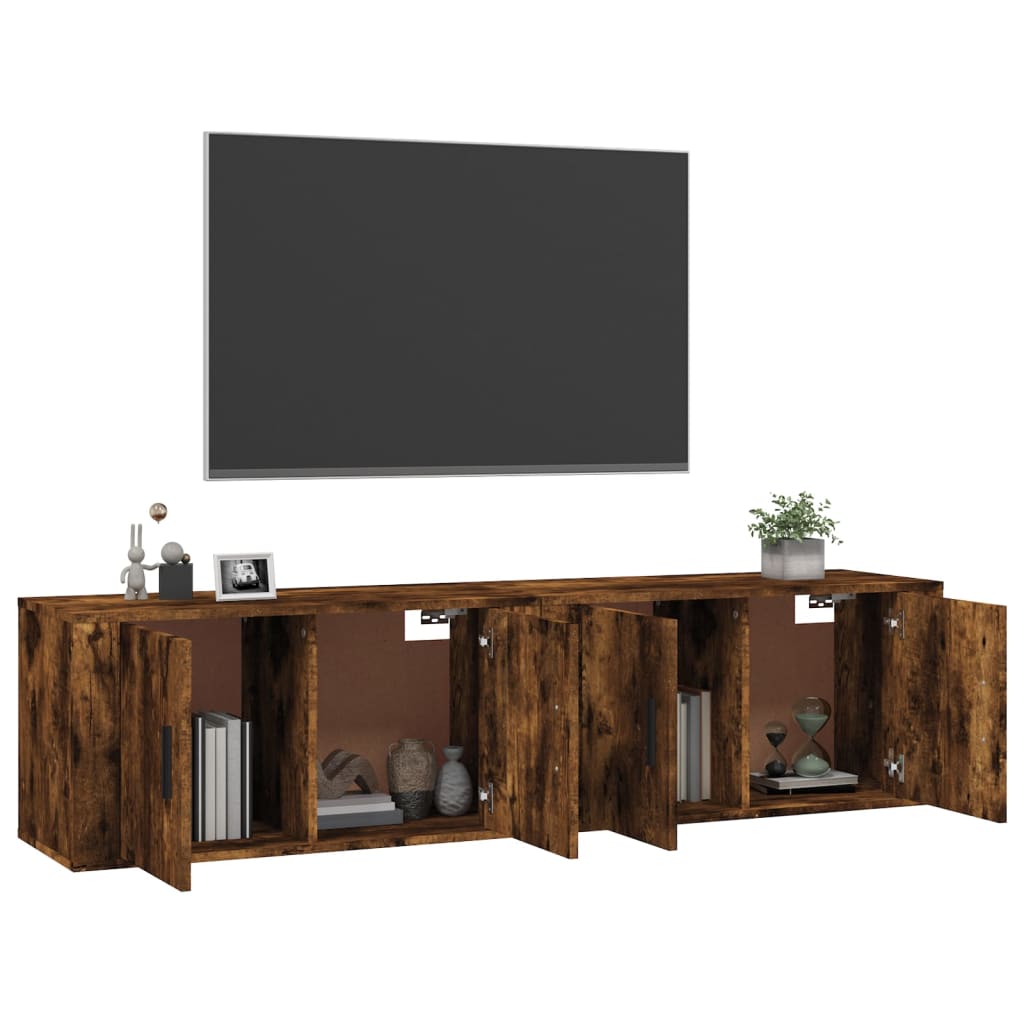 væghængte tv-skabe 2 stk. 80x34,5x40 cm røget egetræsfarve
