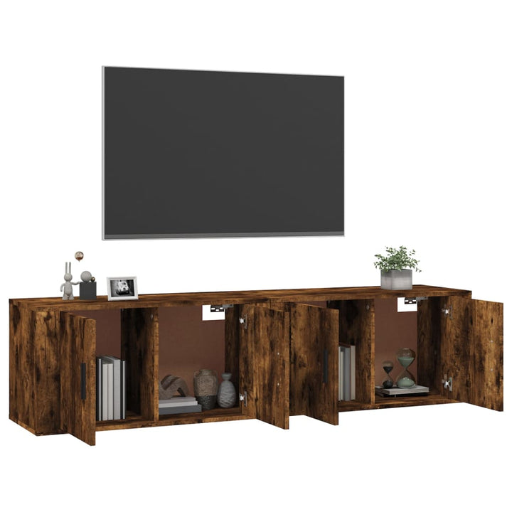 væghængte tv-skabe 2 stk. 80x34,5x40 cm røget egetræsfarve