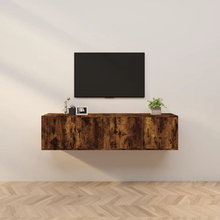 væghængte tv-skabe 2 stk. 80x34,5x40 cm røget egetræsfarve
