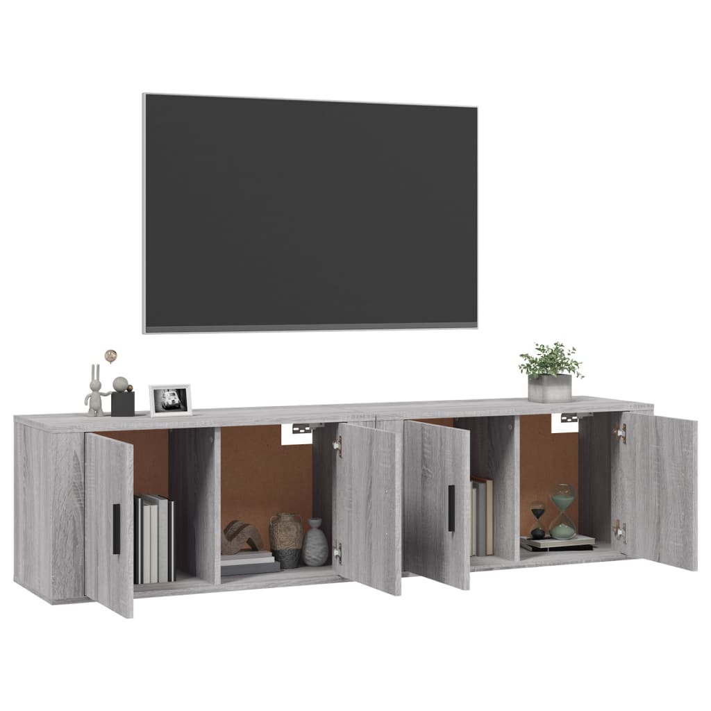 væghængte tv-skabe 2 stk. 80x34,5x40 cm grå sonoma-eg