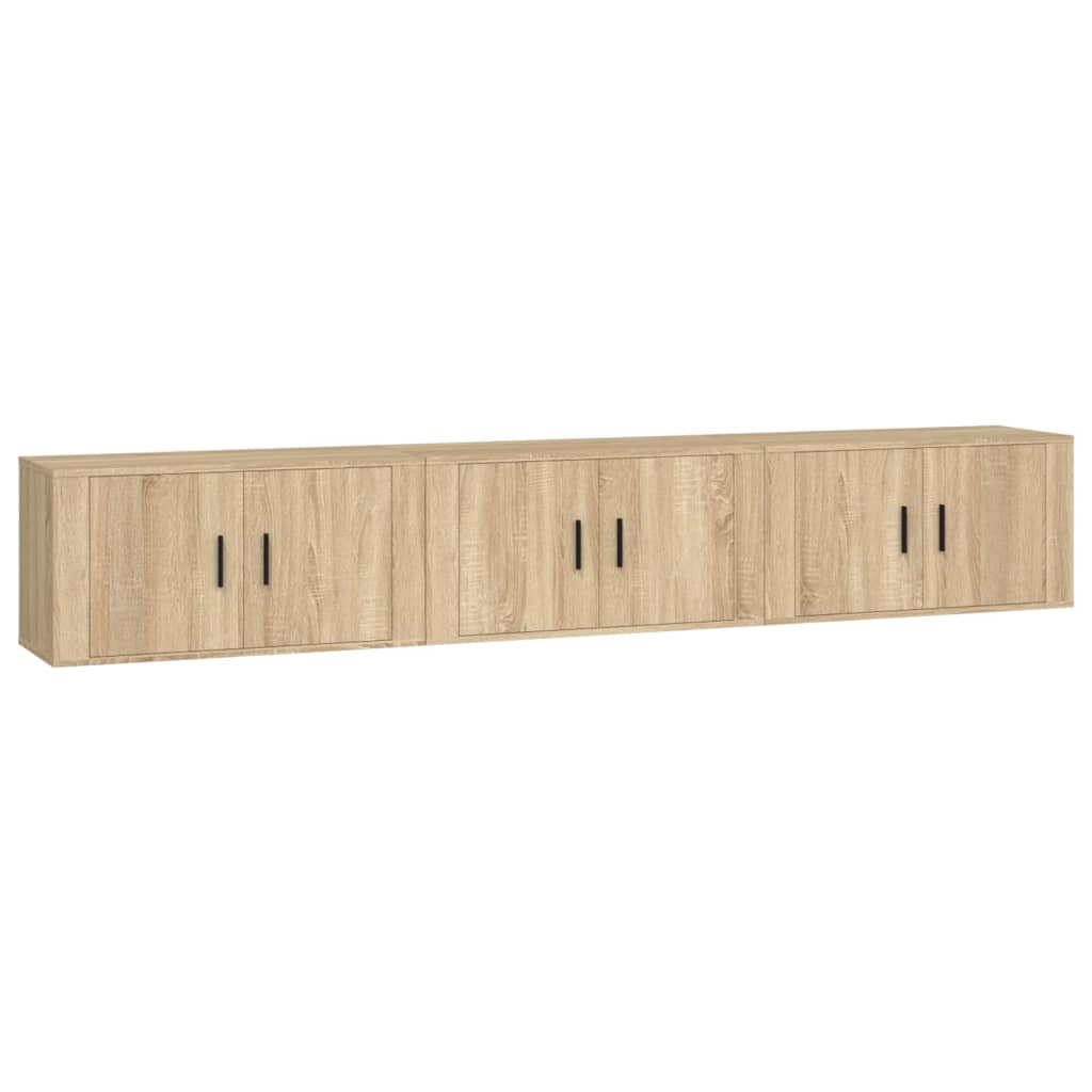væghængte tv-skabe 3 stk. 80x34,5x40 cm sonoma-eg