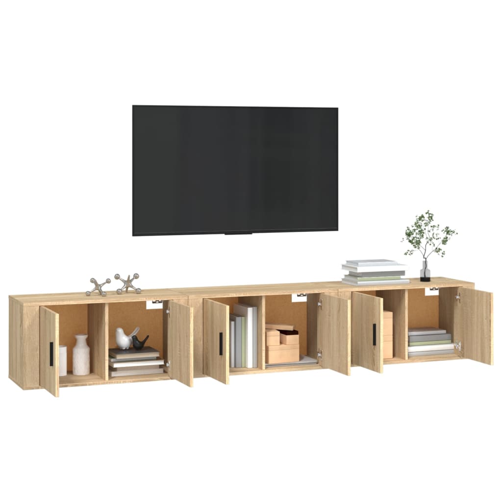 væghængte tv-skabe 3 stk. 80x34,5x40 cm sonoma-eg