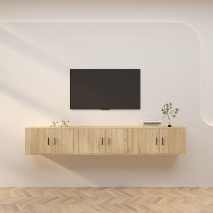 væghængte tv-skabe 3 stk. 80x34,5x40 cm sonoma-eg