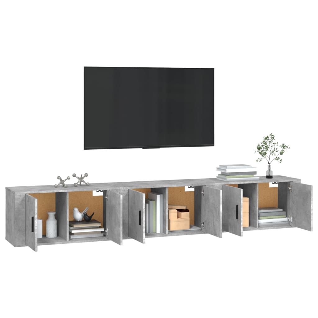væghængte tv-skabe 3 stk. 80x34,5x40 cm betongrå