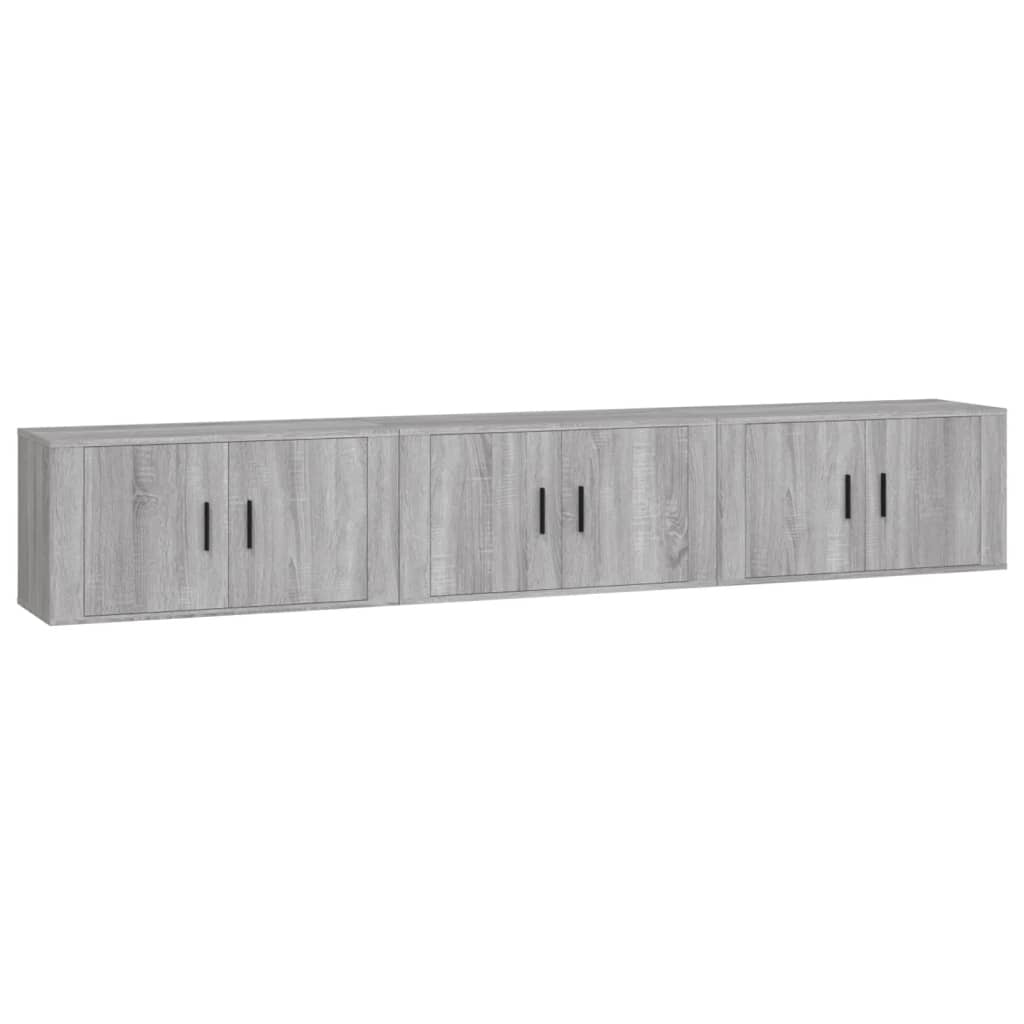 væghængte tv-skabe 3 stk. 80x34,5x40 cm grå sonoma-eg