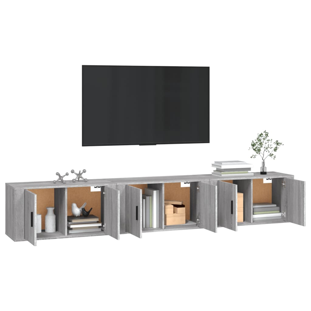 væghængte tv-skabe 3 stk. 80x34,5x40 cm grå sonoma-eg