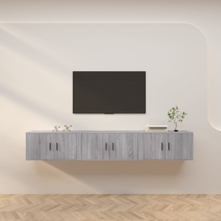 væghængte tv-skabe 3 stk. 80x34,5x40 cm grå sonoma-eg