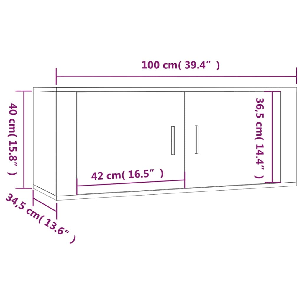 væghængte tv-skabe 2 stk. 100x34,5x40 cm grå sonoma-eg