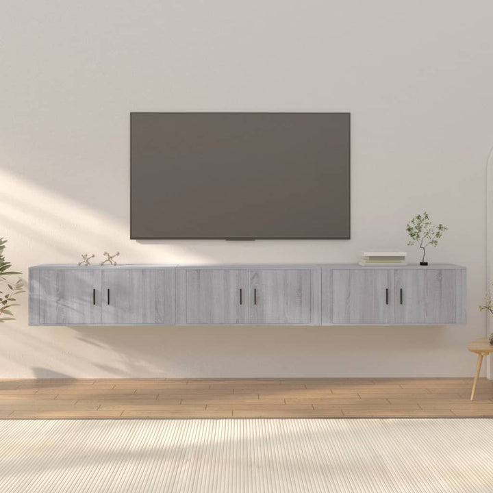 væghængte tv-skabe 3 stk. 100x34,5x40 cm grå sonoma-eg
