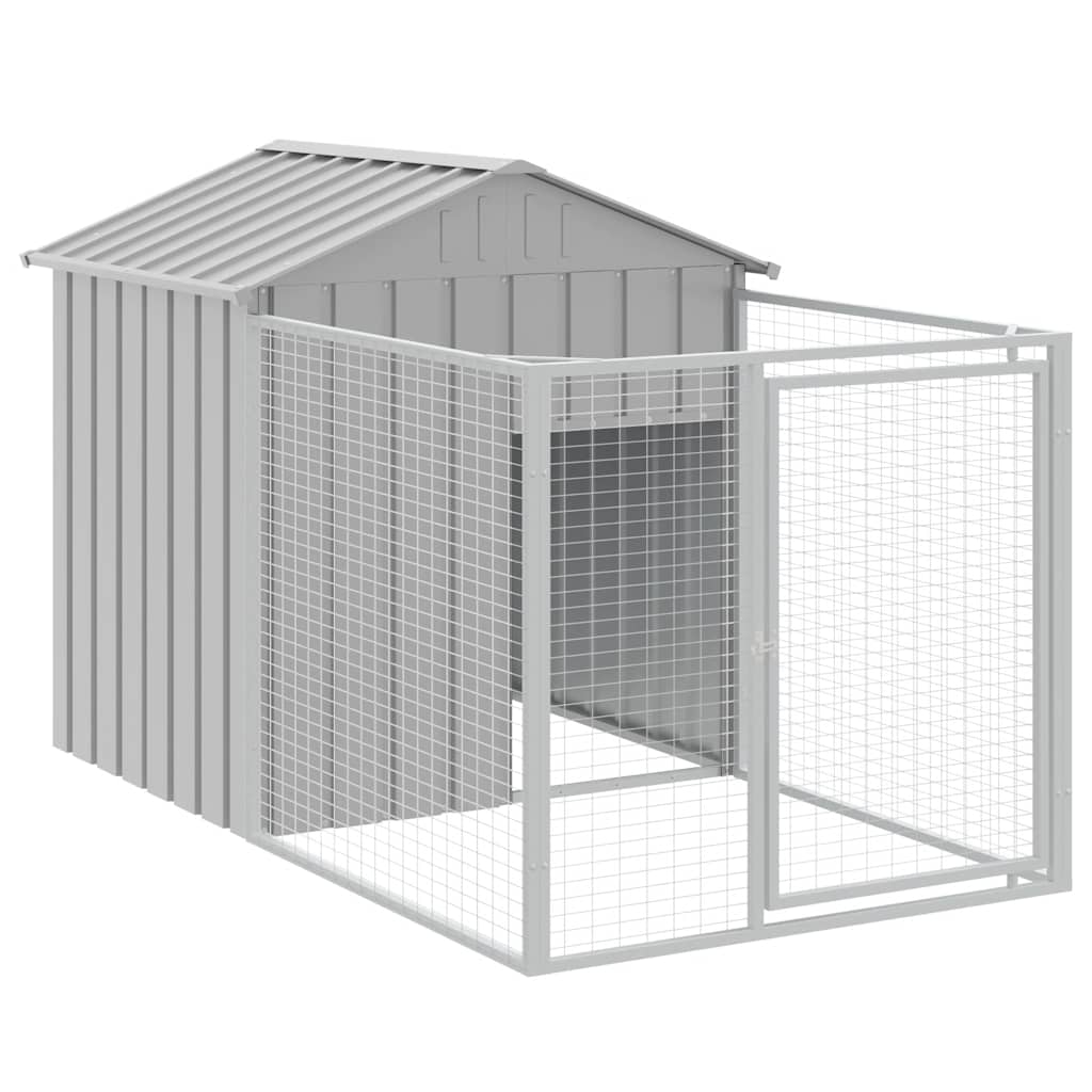 hundehus med løbegård 117x201x123 cm galvaniseret stål lysegrå