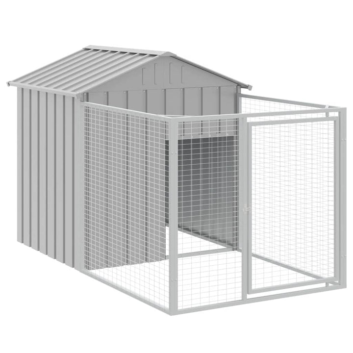 hundehus med løbegård 117x201x123 cm galvaniseret stål lysegrå
