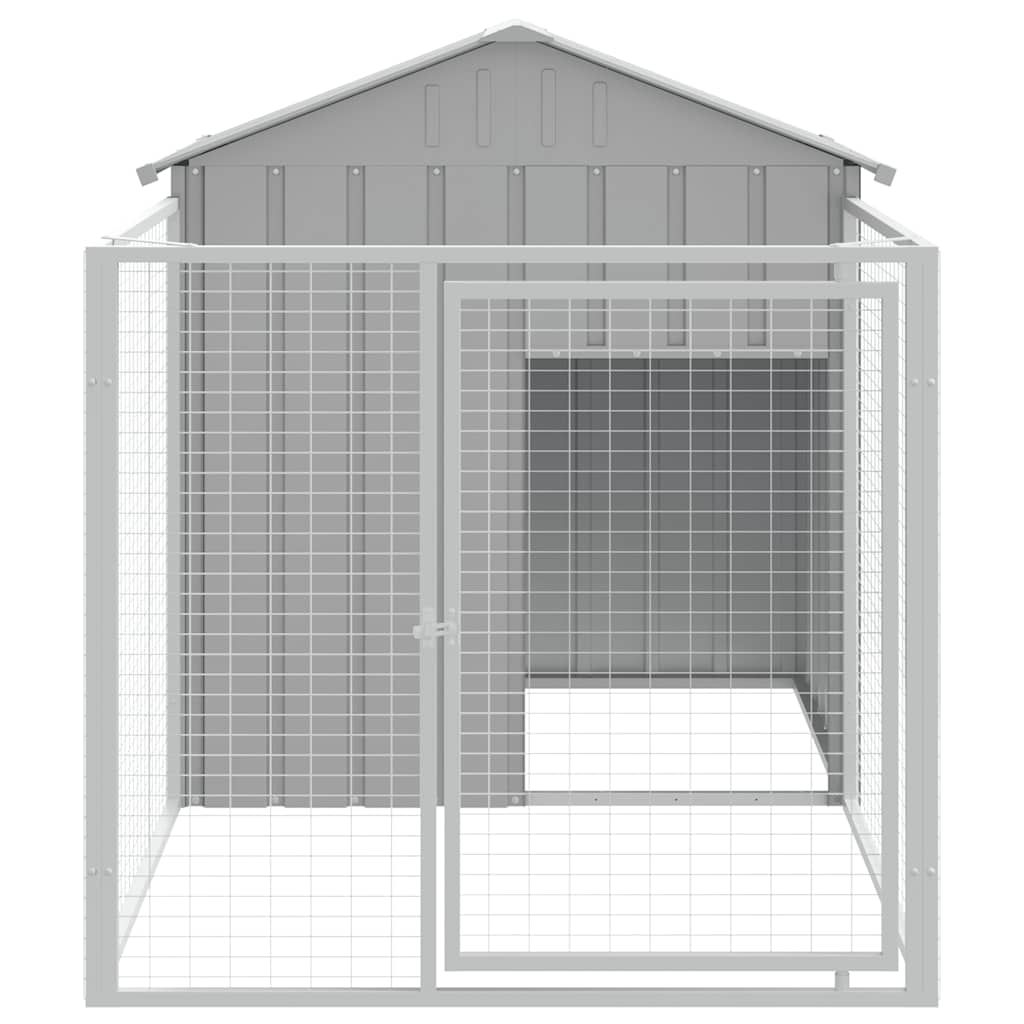 hundehus med løbegård 117x201x123 cm galvaniseret stål lysegrå