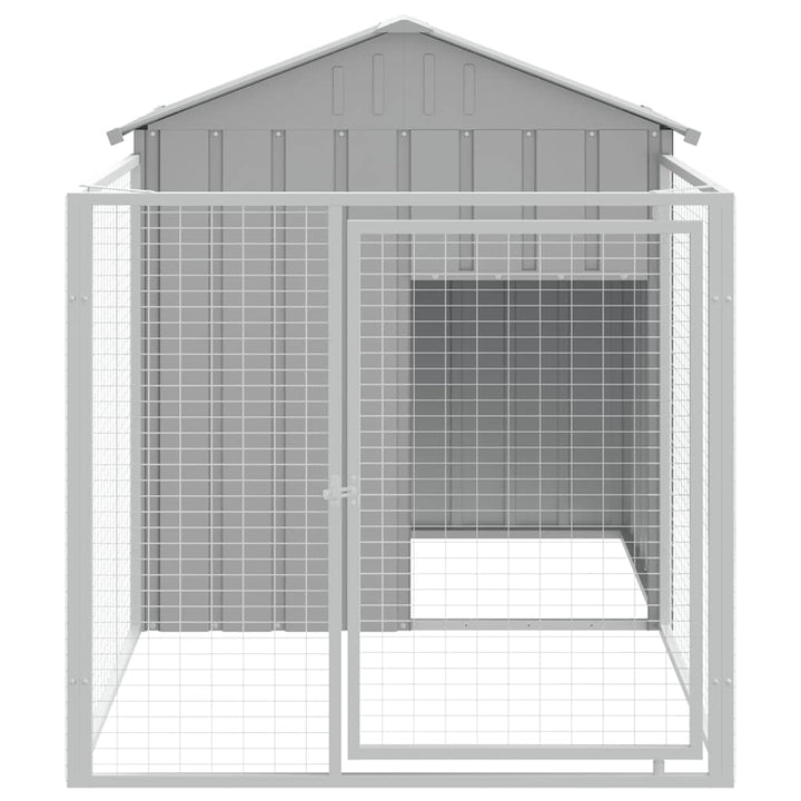 hundehus med løbegård 117x201x123 cm galvaniseret stål lysegrå