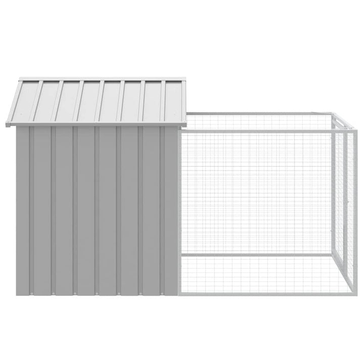 hundehus med løbegård 117x201x123 cm galvaniseret stål lysegrå