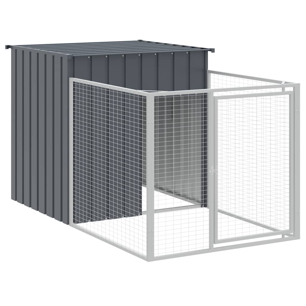 hundehus med løbegård 110x201x110 cm galvaniseret stål antracit