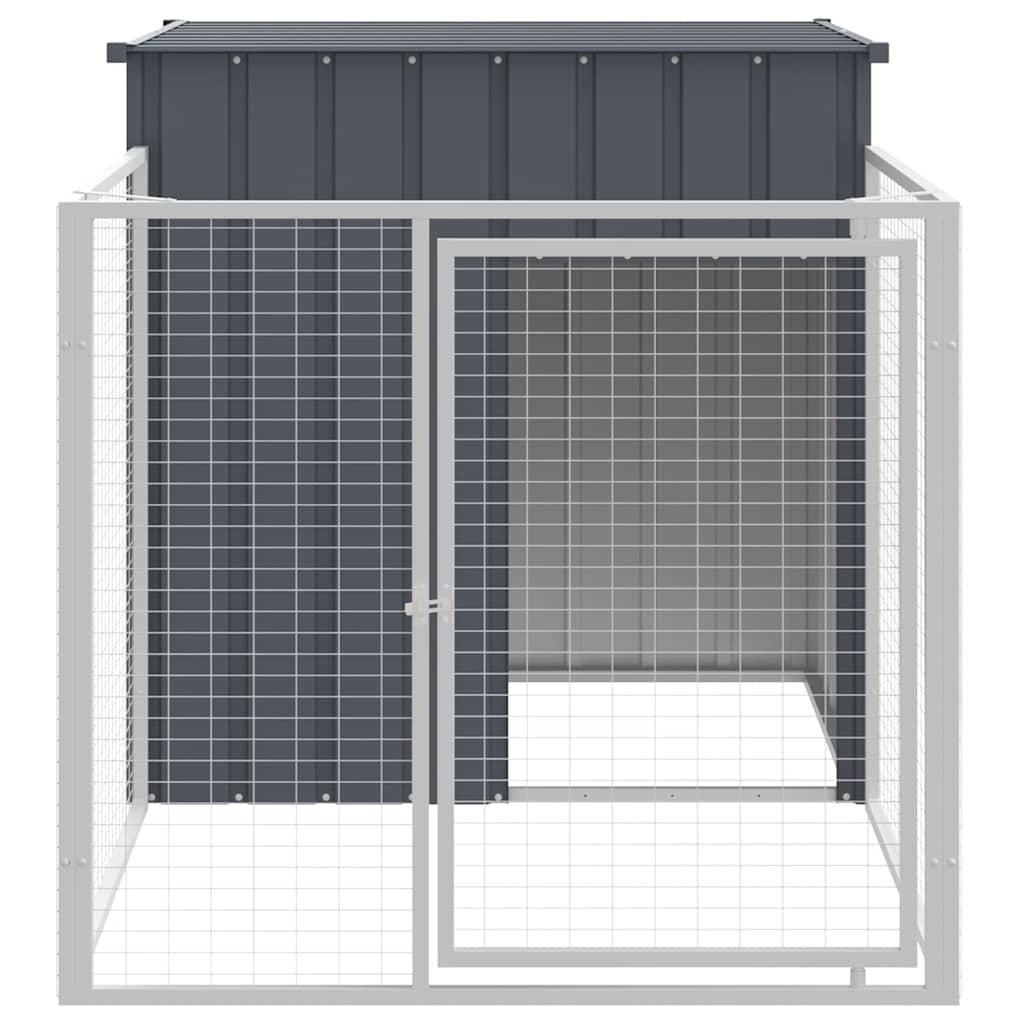 hundehus med løbegård 110x201x110 cm galvaniseret stål antracit