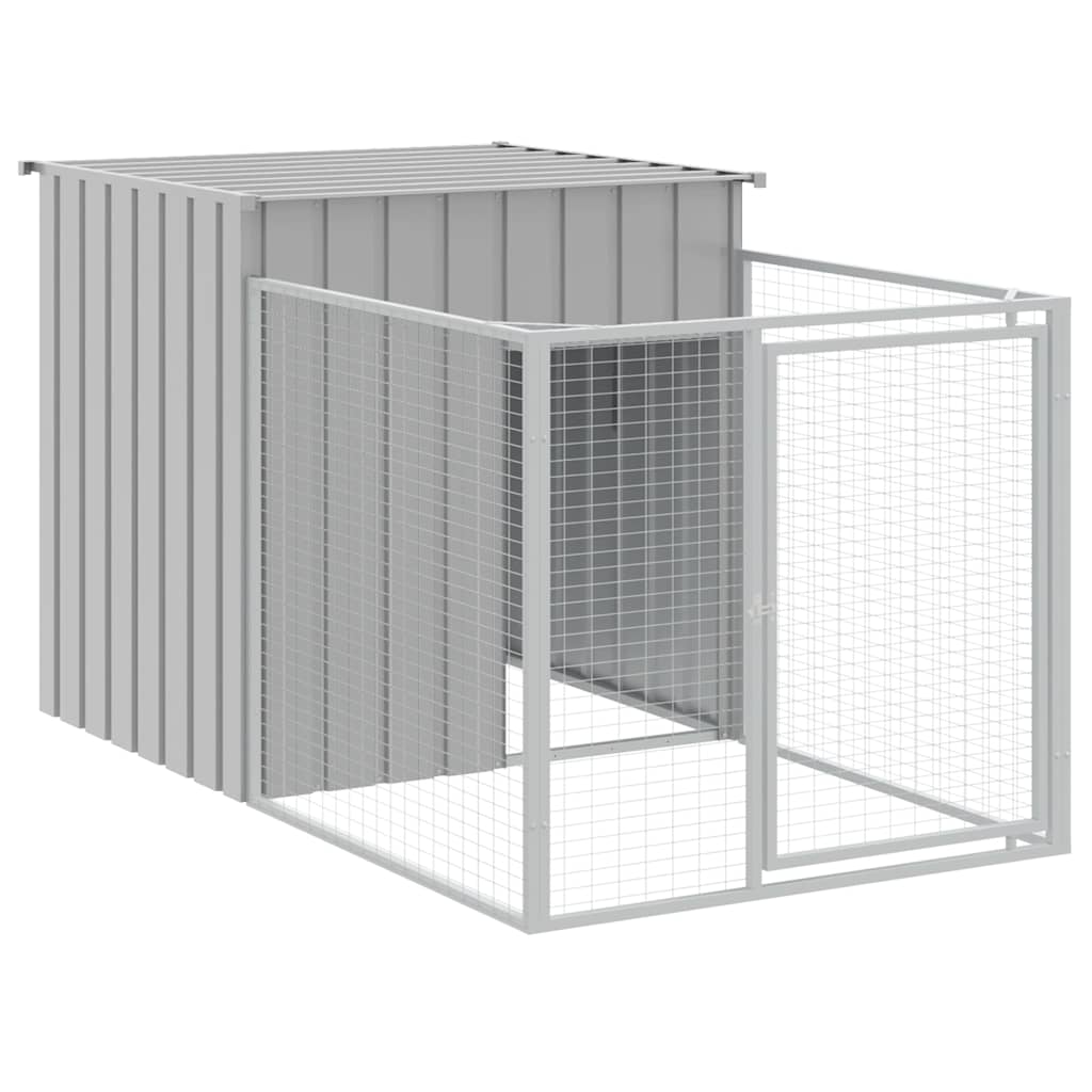 hundehus med løbegård lysegrå 110x201x110 cm galvaniseret stål