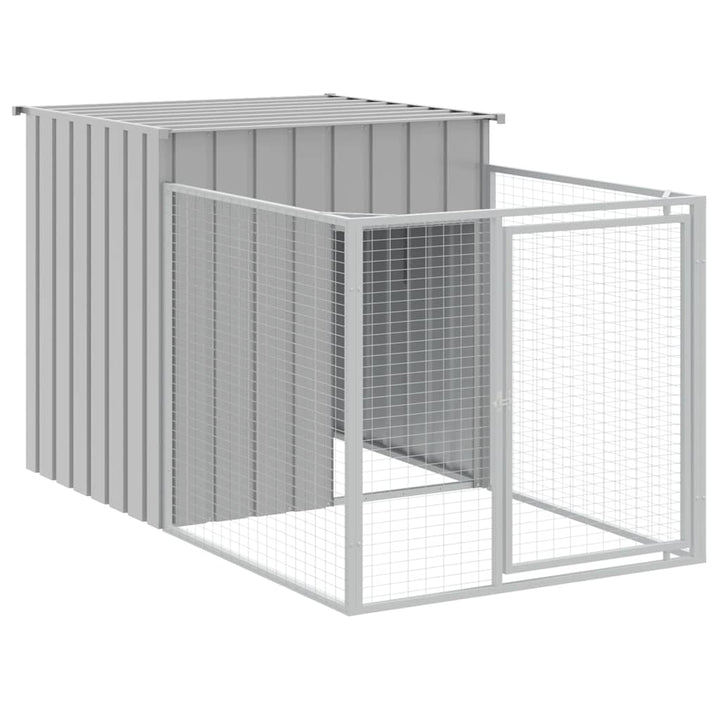 hundehus med løbegård lysegrå 110x201x110 cm galvaniseret stål