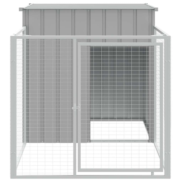 hundehus med løbegård lysegrå 110x201x110 cm galvaniseret stål