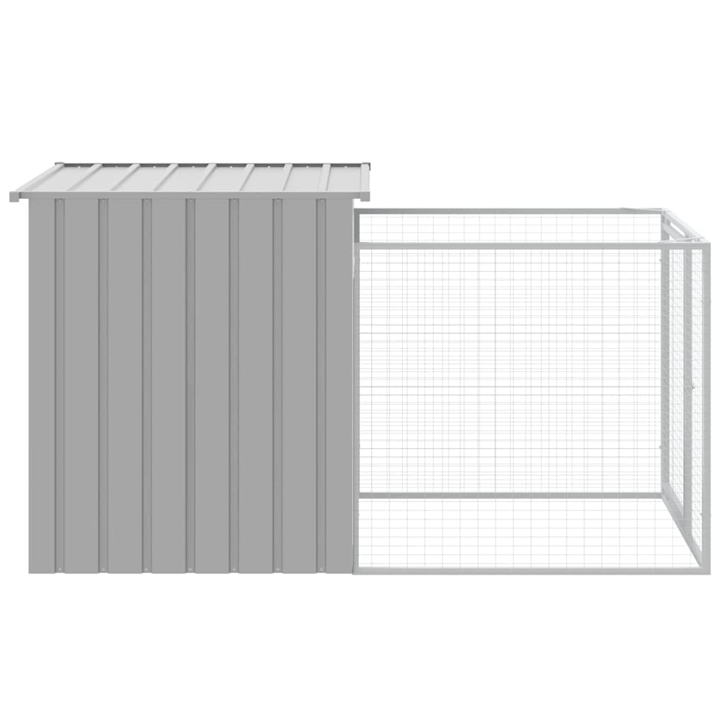 hundehus med løbegård lysegrå 110x201x110 cm galvaniseret stål