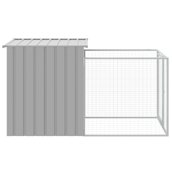 hundehus med løbegård lysegrå 110x201x110 cm galvaniseret stål