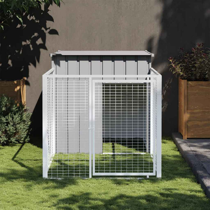 hundehus med løbegård lysegrå 110x201x110 cm galvaniseret stål