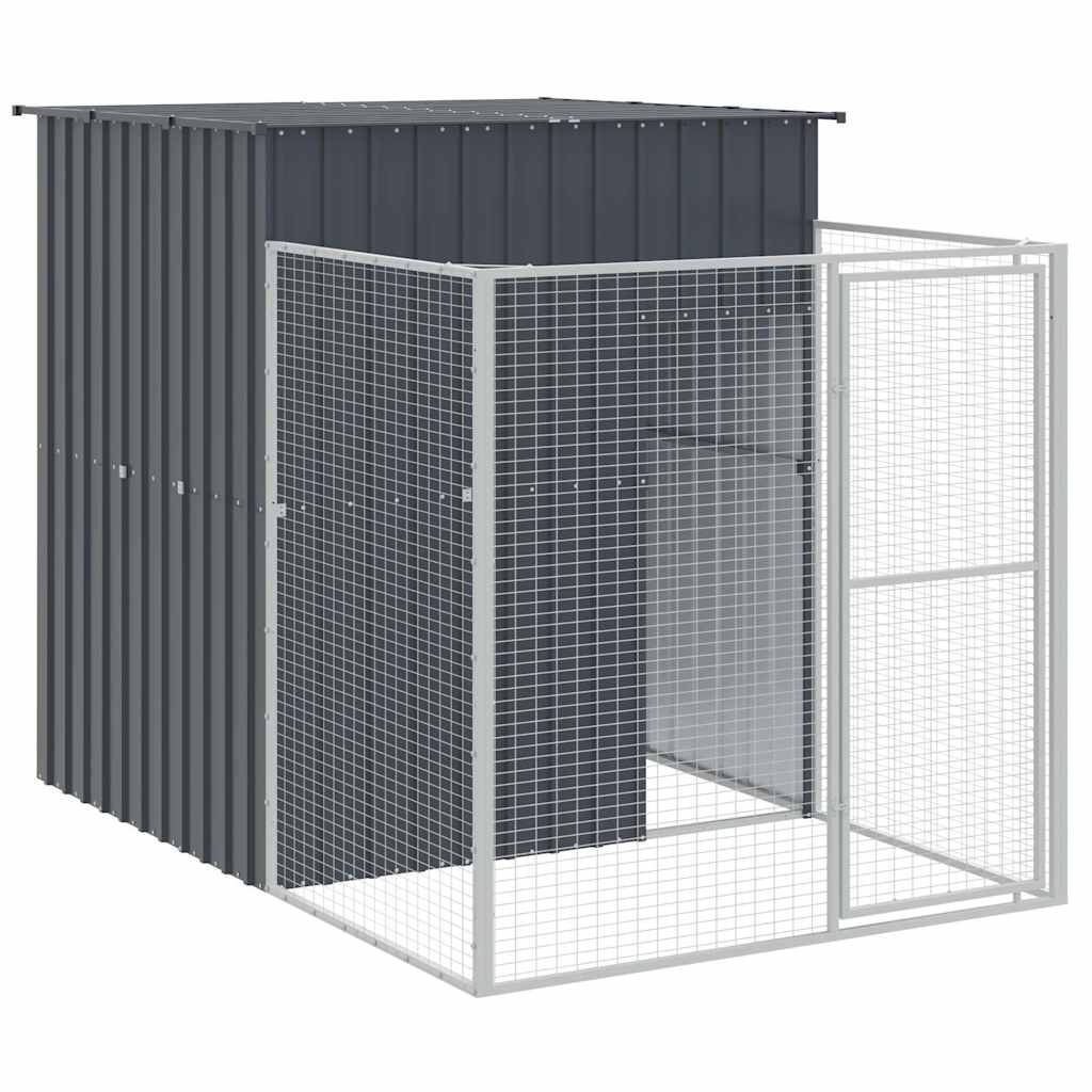 hundehus med løbegård 165x251x181 cm galvaniseret stål antracit