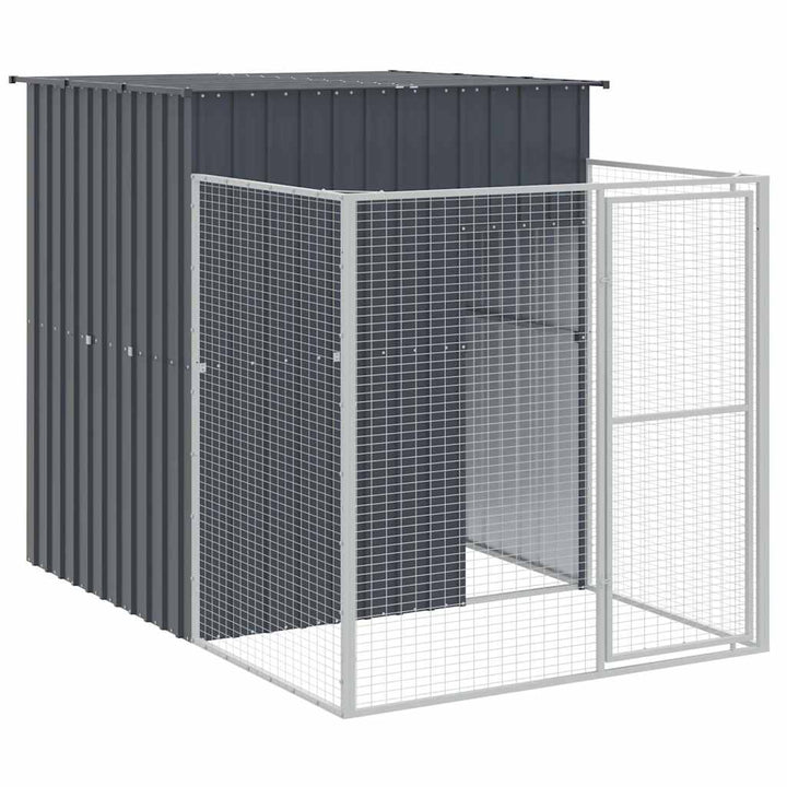 hundehus med løbegård 165x251x181 cm galvaniseret stål antracit