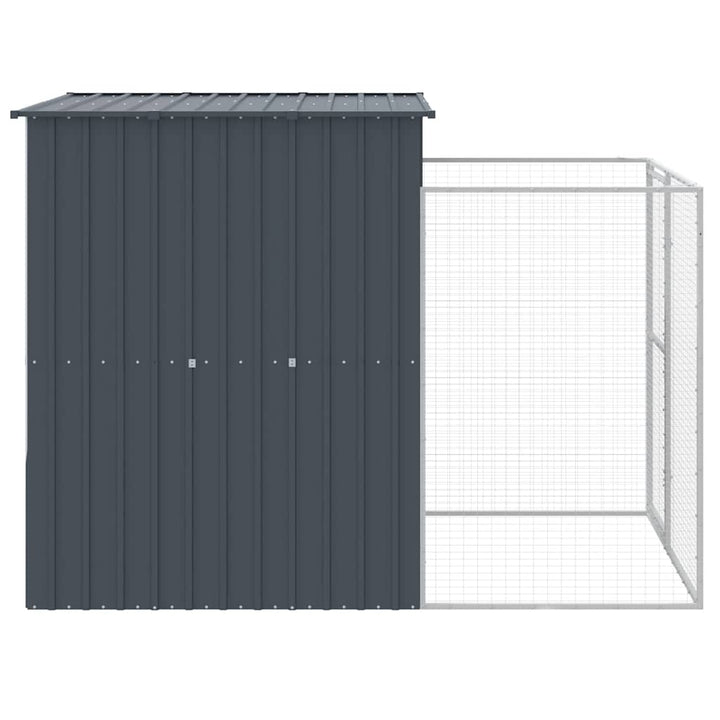 hundehus med løbegård 165x251x181 cm galvaniseret stål antracit