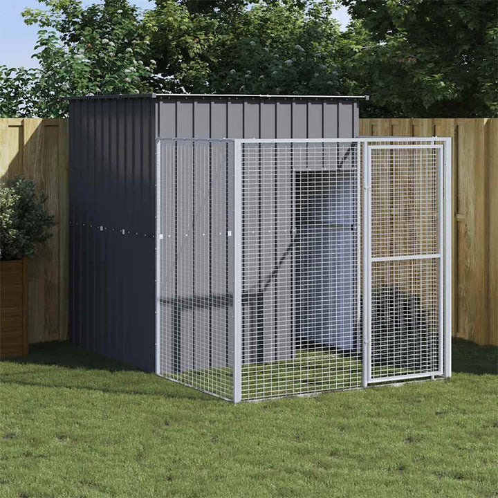 hundehus med løbegård 165x251x181 cm galvaniseret stål antracit