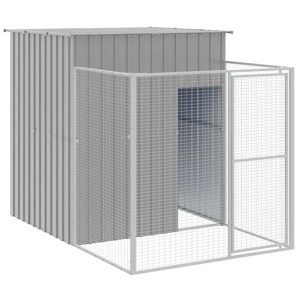 hundehus med løbegård 165x251x181 cm galvaniseret stål lysegrå