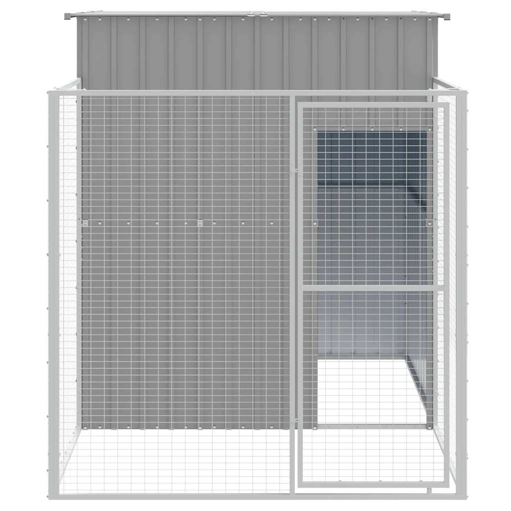 hundehus med løbegård 165x251x181 cm galvaniseret stål lysegrå