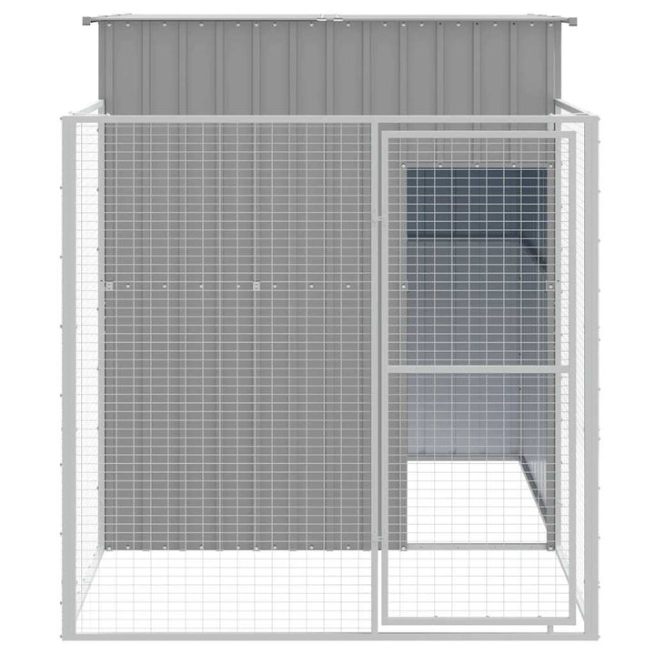 hundehus med løbegård 165x251x181 cm galvaniseret stål lysegrå