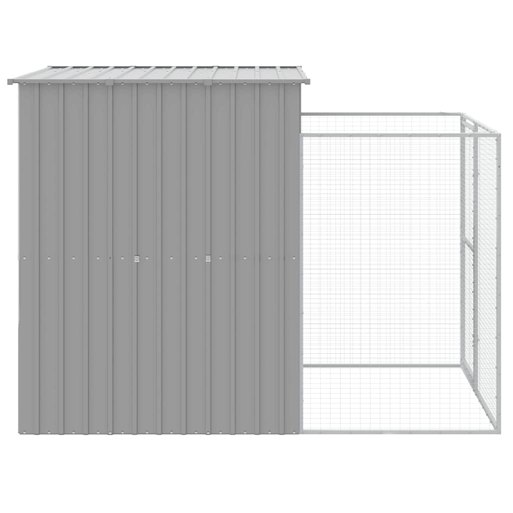 hundehus med løbegård 165x251x181 cm galvaniseret stål lysegrå