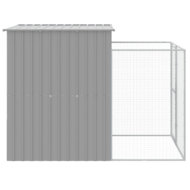 hundehus med løbegård 165x251x181 cm galvaniseret stål lysegrå