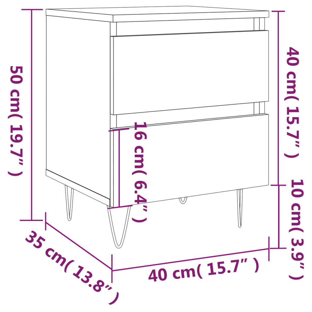 sengeborde 2 stk. 40x35x50 cm konstrueret træ sort