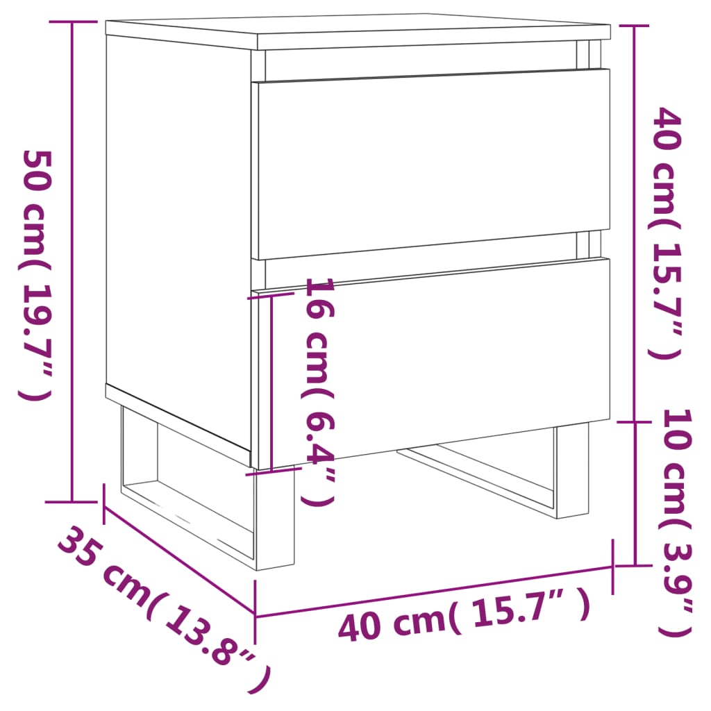 sengeskabe 2 stk. 40x35x50 cm konstrueret træ hvid højglans