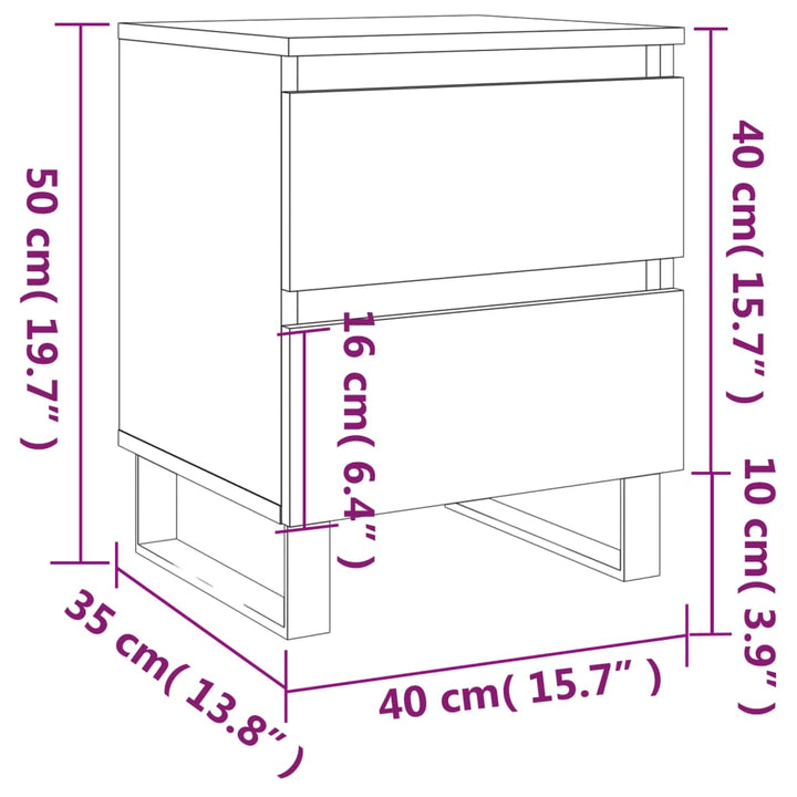 sengeskabe 2 stk. 40x35x50 cm konstrueret træ hvid højglans
