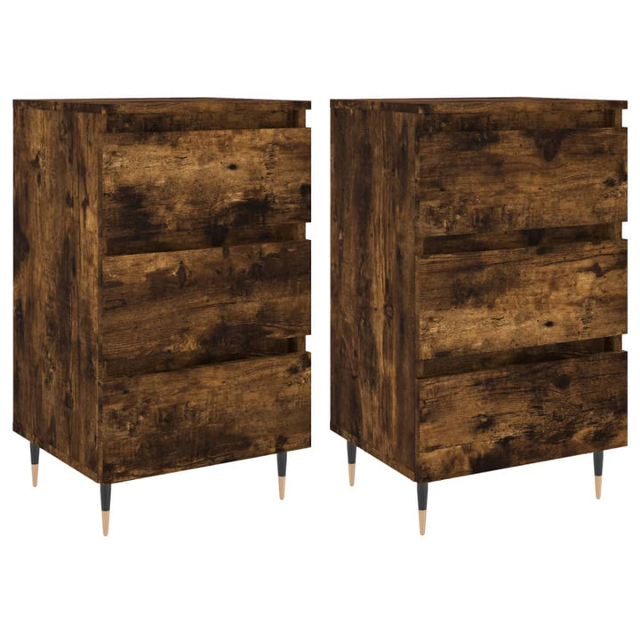 sengeborde 2 stk. 40x35x69 cm konstrueret træ røget egetræ