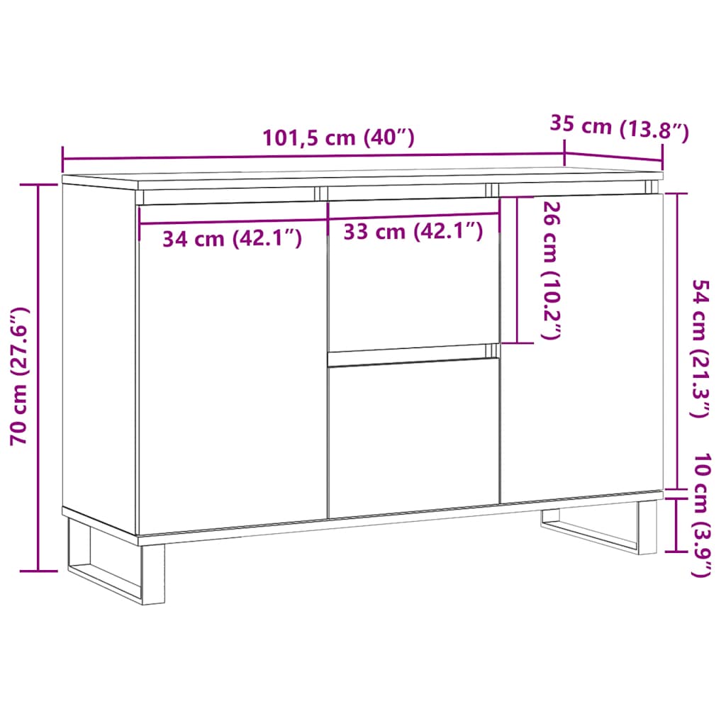 skænk 101,5x35x70 cm konstrueret træ hvid