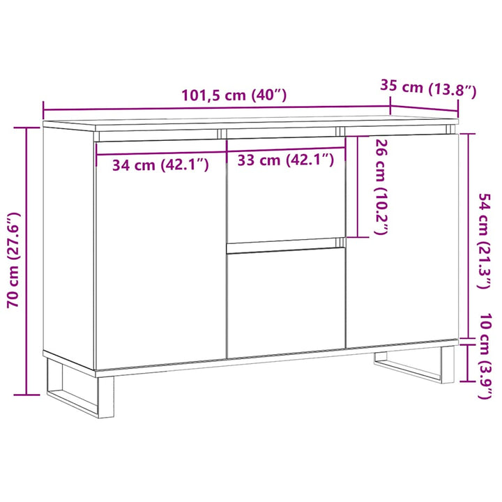 skænk 101,5x35x70 cm konstrueret træ hvid