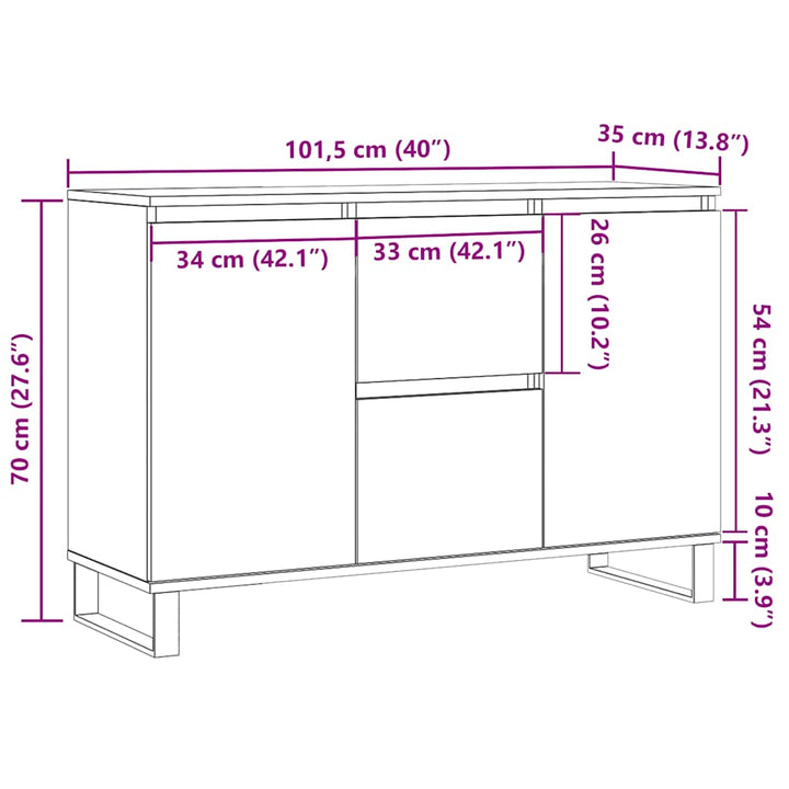 skænk 101,5x35x70 cm konstrueret træ sonoma-eg