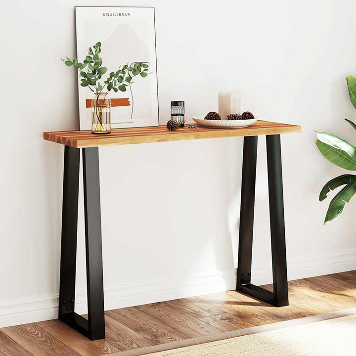 konsolbord med naturlig kant 110x35x80 cm massivt akacietræ