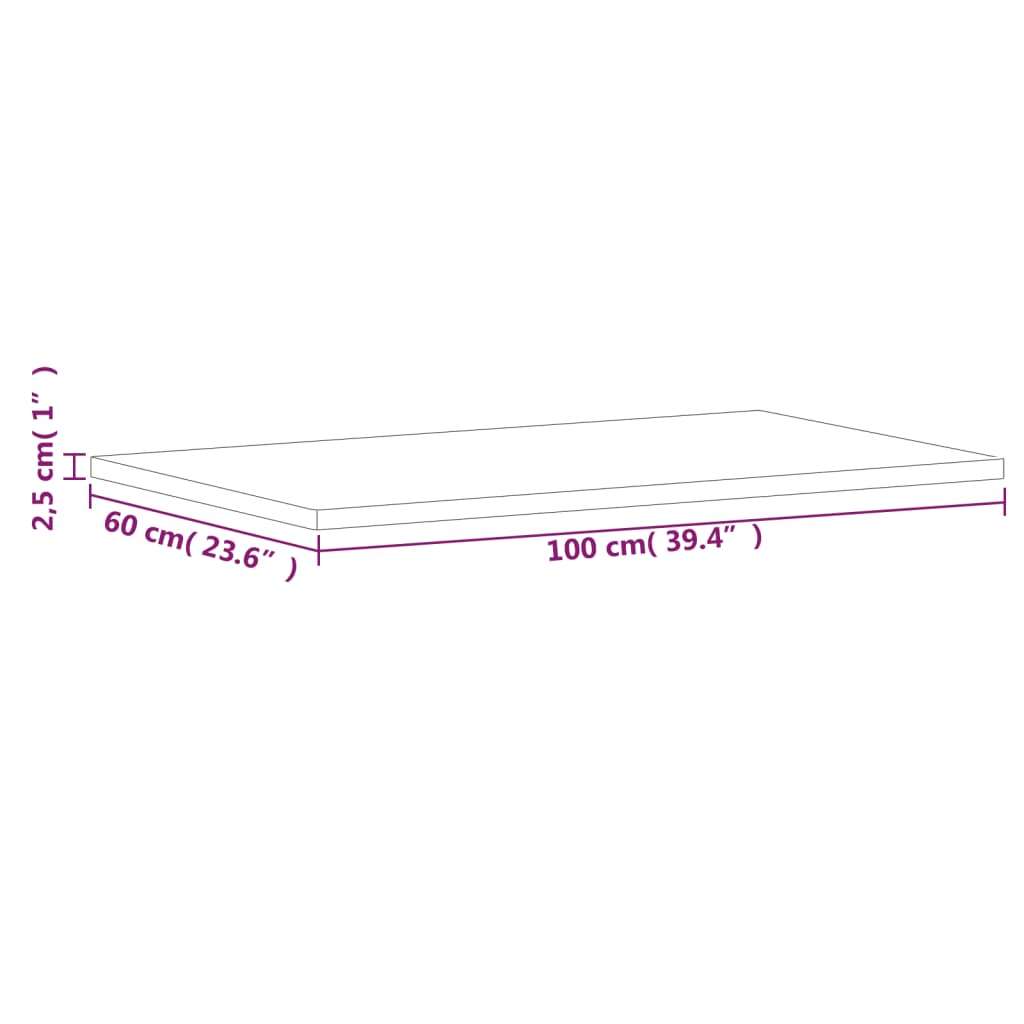 bordplade 100x60x2,5 cm rektangulær massivt bøgetræ