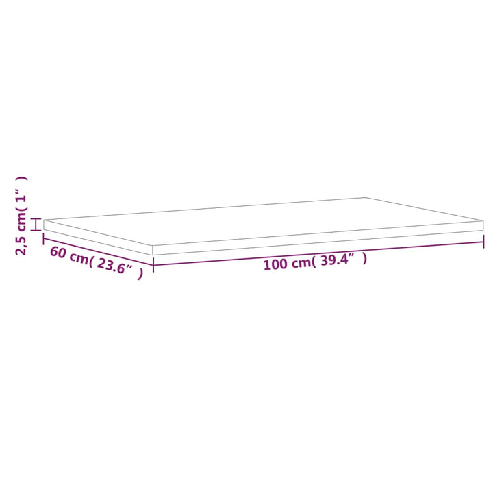 bordplade 100x60x2,5 cm rektangulær massivt bøgetræ