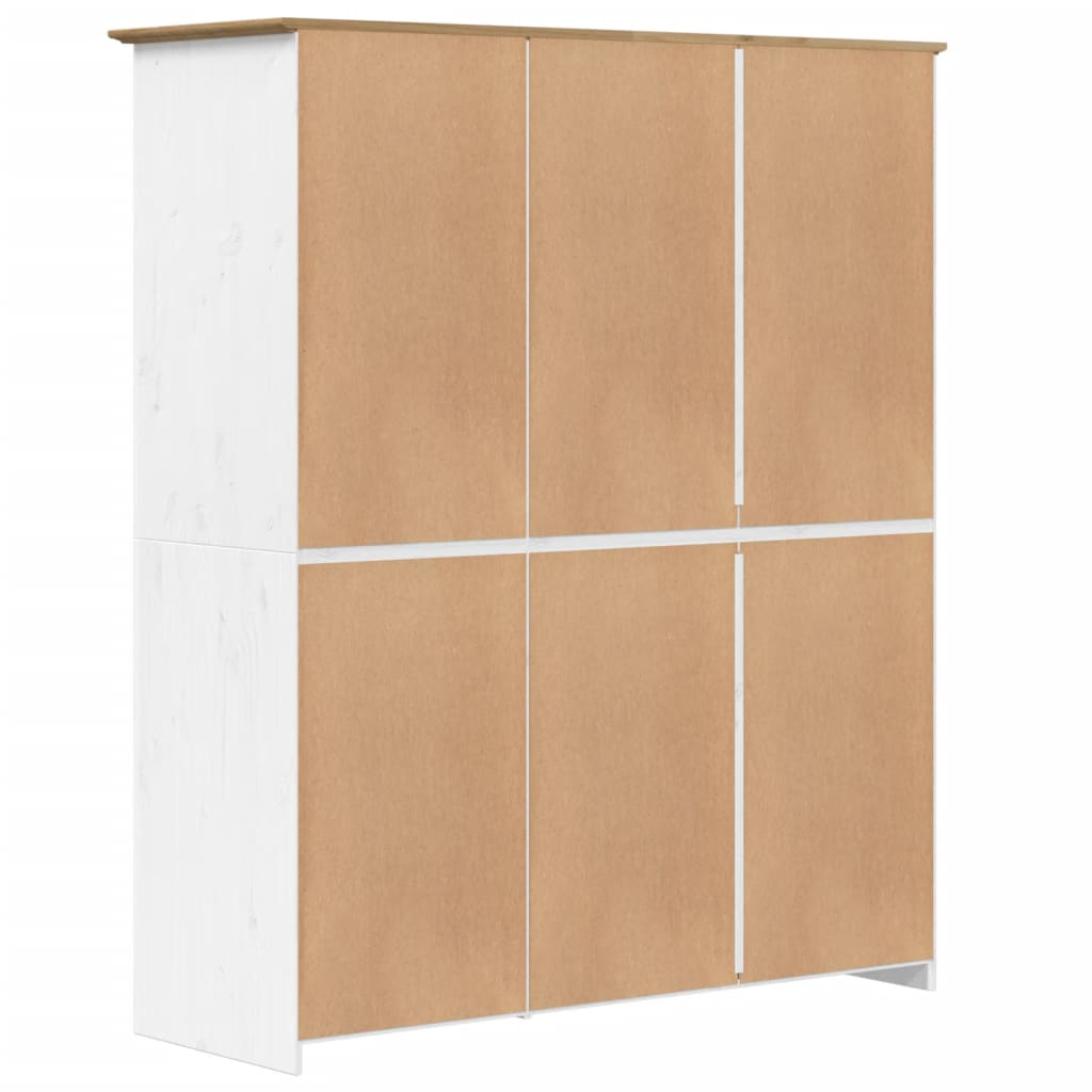 klædeskab BODO 146x53,5x173 cm massivt fyrretræ hvid og brun